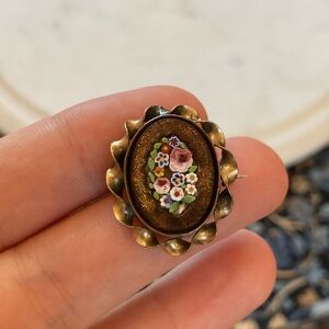 Antique Victorian Micro Mosaic Goldstone Brooch Original C-Clasp